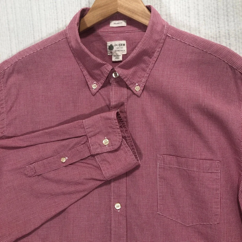 J.Crew Tailored Fit Button Down Shirt Gingham Check Long Sleeve Red‎ Size M